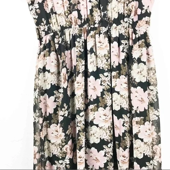 Band of Gypsies Women's Floral V-Neck Midi Dress Black Pink - Picture 13 of 14